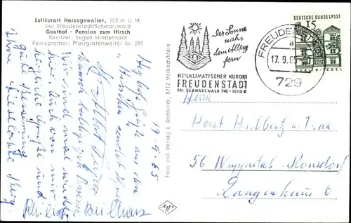 Ak Herzogsweiler Pfalzgrafenweiler im Schwarzwald, Gasthof Pension zum Hirsch