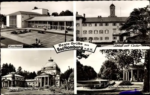 Ak Bad Homburg vor der Höhe Hessen, Kurhaus, Schloss mit Ceder, Kaiser Wilhelms Bad, Brunnen