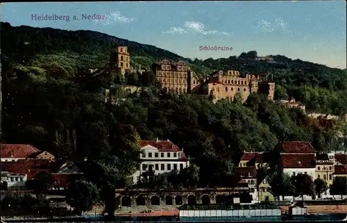 Ak Heidelberg am Neckar, Teilansicht, Schlossruine
