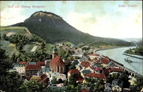 Ak Königstein an der Elbe Sächsische Schweiz, Festung Königstein, Panorama
