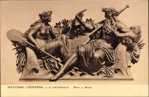 Ak Rüdesheim am Rhein, Niederwald Nationaldenkmal, Rhein und Mosel