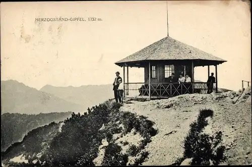 Ak Kochel am See in Oberbayern, Herzogstand, Schutzhütte auf dem Gipfel