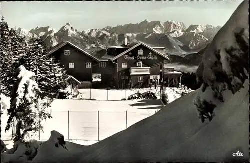 Ak Nesselwang im Allgäu, Sportheim Böck, Säuling, Zugspitze, Winter