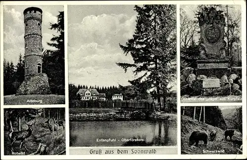 Ak Entenpfuhl Pferdsfeld Bad Sobernheim an der Nahe, Soonwald, Alteburg, Denkmal Jäger aus Kurpfalz