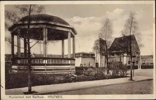 Ak Halfweg Haarlemmermeer Nordholland, Muziektent met Badhuis