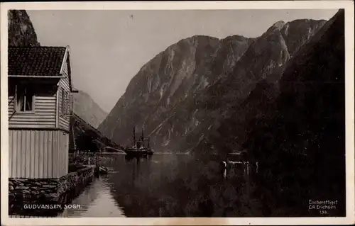 Ak Gudvangen Norwegen, Sogn, Landschaft, Gebäude