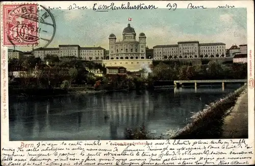 Ak Bern Schweiz, Bundeshaus, Brücke