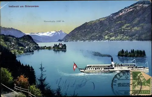 Ak Iseltwald Kanton Bern, Dampferpartie auf dem Brienzersee, Niesenkette