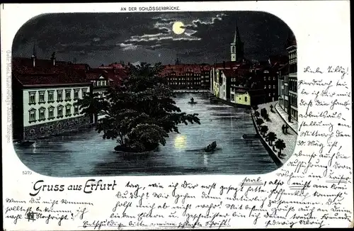 Mondschein Litho Erfurt in Thüringen, An der Schlösserbrücke