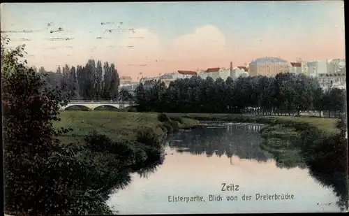 Ak Zeitz im Burgenlandkreis, Elsterpartie, Blick von der Dreierbrücke