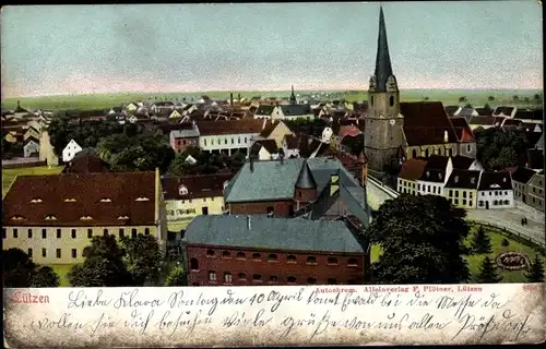 Ak Lützen im Burgenlandkreis, Blick auf den Ort, Kirche