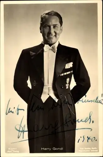 Ak Schauspieler Harry Gondi, Portrait im Anzug, Autogramm