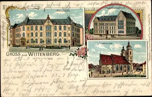 Litho Lutherstadt Wittenberg, Mittelschule, Melanchthon Gymnasium, Stadtkirche
