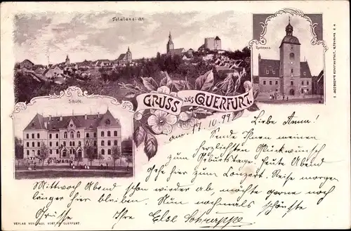 Ak Querfurt im Saalekreis, Totalansicht, Schule, Rathaus
