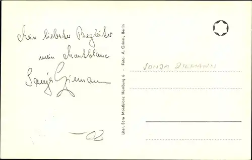 Ak Schauspielerin Sonja Ziemann, Portrait, Autogramm