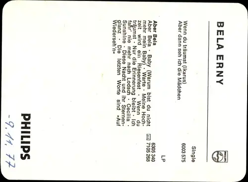 Ak Sänger Bela Erny, Portrait, Autogramm, Philips Schallplatten