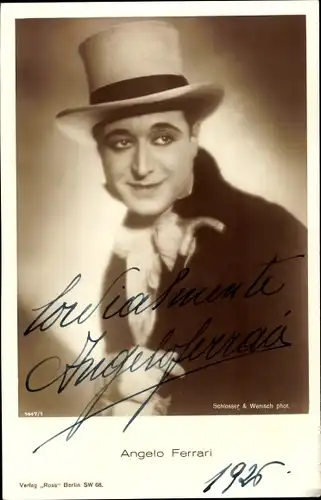Ak Schauspieler Angelo Ferrari, Portrait mit Zylinder, Autogramm