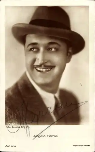 Ak Schauspieler Angelo Ferrari, Portrait mit Hut, Autogramm