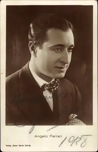 Ak Schauspieler Angelo Ferrari, Portrait mit Fliege, Autogramm