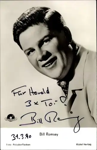 Ak Sänger Bill Ramsey, Portrait, Polydor, Rüdel Verlag, Autogramm
