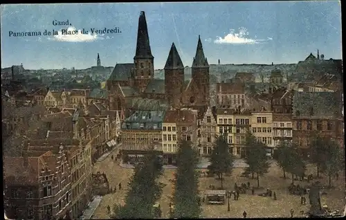 Ak Gand Gent Ostflandern, Panorama de la Place de Vendredi