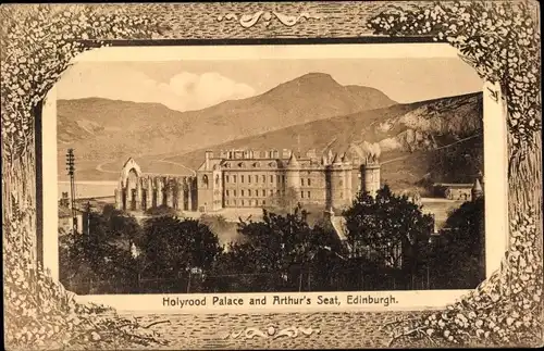 Passepartout Ak Holyrood Edinburgh Schottland, Holyrood Palace and Arthur's Seat