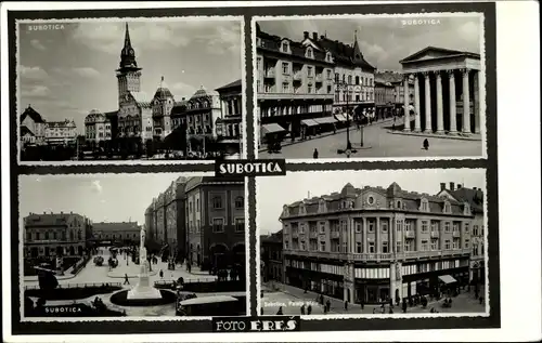 Ak Szabadka Subotica Serbien, Straßenpartie mit Theater, Kirche, Denkmal