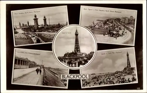 Ak Blackpool Lancashire England, Rock Gardens, Promenade, North Pier
