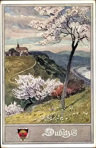 Künstler Ak Dubice Dubitz Řehlovice Großtschochau Region Aussig, Deutscher Schulverein Nr. 222