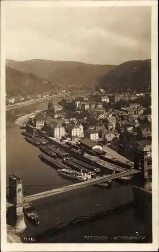 Ak Tetschen Region Aussig, Blick auf die Kettenbrücke