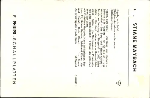 Ak Sängerin Christiane Maybach, Portrait, Hoppla, aufs Sofa, Philips Schallplatten, Autogramm