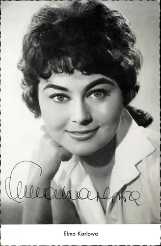 Ak Schauspielerin Elma Karlowa, Portrait, Jugoslawien, Autogramm