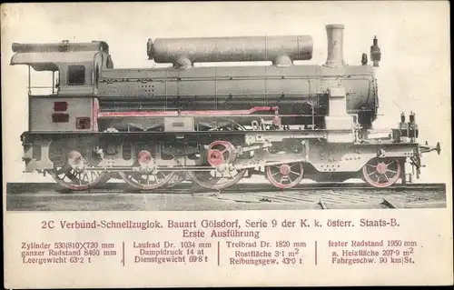 Ak Österreichische Eisenbahn, KK Öst. Staatsbahn, Dampflok, Bauart Gölsdorf Serie 9