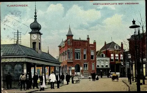 Ak Vlaardingen Südholland, Westhavenplaats met Vischbank, Restaurant
