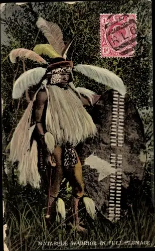 Ak Matabele Warrior in full Plumage, Afrikanischer Krieger