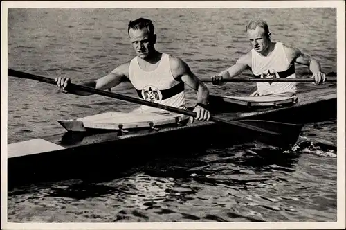 Sammelbild Olympia 1936, Deutsche Kanuten Ludwig Landen und Paul Wevers im Kajak Zweier