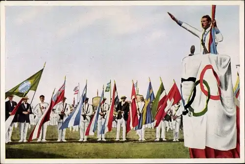 Sammelbild Olympia 1936, Olympische Spiele Paris 1924, Géo André, Olympischer Eid