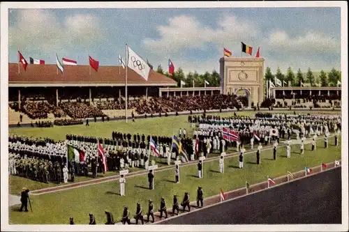 Sammelbild Olympia 1936, Olympische Spiele 1920 Antwerpen, Aufmarsch der Nationen, Stadion