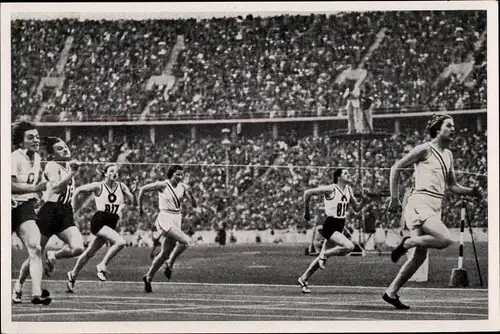 Sammelbild Olympia 1936, 100m Lauf, Helen Stephens, Käthe Kraus, Stella Walasiewics