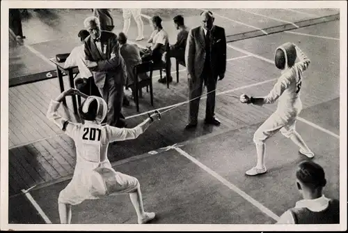 Sammelbild Olympia 1936, Fechtkampf, Hedwig Haß, Thea Keller