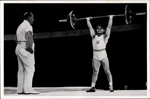 Sammelbild Olympia 1936, Gewichtheber Anthony Terlazzo, Federgewicht