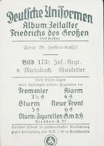 Sammelbild Deutsche Uniformen,Zeitalter Friedrichs des Großen,Serie 29 Bild 173 Inf. Rgt. Mansbach