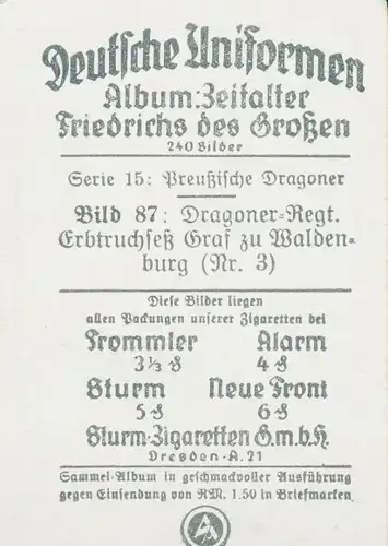 Sammelbild Deutsche Uniformen, Zeitalter Friedrichs des Großen, Serie 15 Bild 87 Dragoner Rgt.