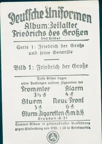 Sammelbild Deutsche Uniformen, Zeitalter Friedrichs des Großen, Serie 1 Bild 1 Friedrich d. Große