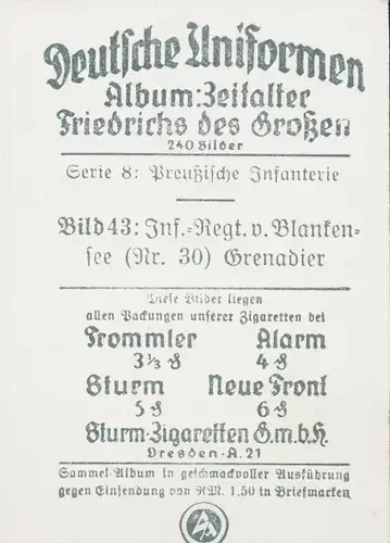 Sammelbild Deutsche Uniformen, Zeitalter Friedrichs des Großen, Serie 8 Bild 43 Grenadier