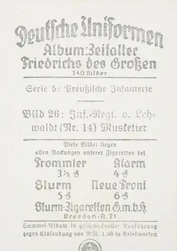 Sammelbild Deutsche Uniformen, Zeitalter Friedrichs des Großen, Serie 5 Bild 26 Musketier