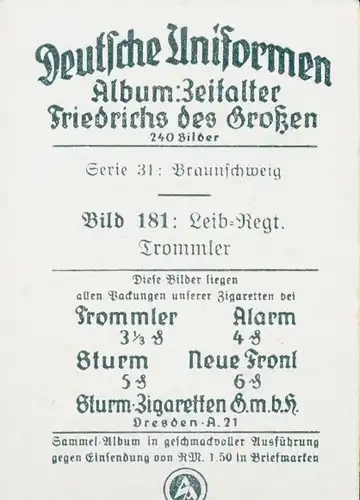 Sammelbild Deutsche Uniformen, Zeitalter Friedrichs des Großen, Serie 31 Bild 181 Trommler