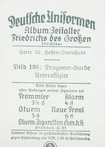 Sammelbild Deutsche Uniformen, Zeitalter Friedrichs des Großen, Serie 33 Bild 198 Unteroffizier