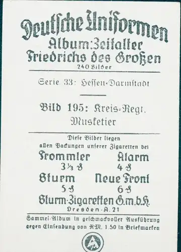 Sammelbild Deutsche Uniformen, Zeitalter Friedrichs des Großen, Serie 33 Bild 195 Musketier