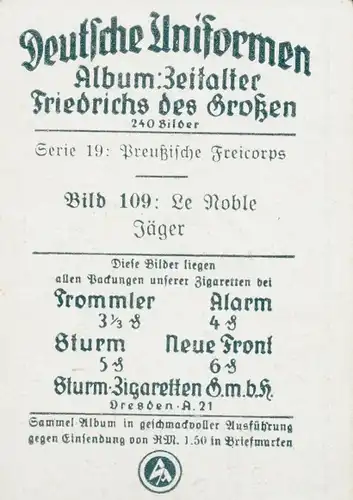 Sammelbild Deutsche Uniformen, Zeitalter Friedrichs des Großen, Serie 19 Bild 109 Jäger